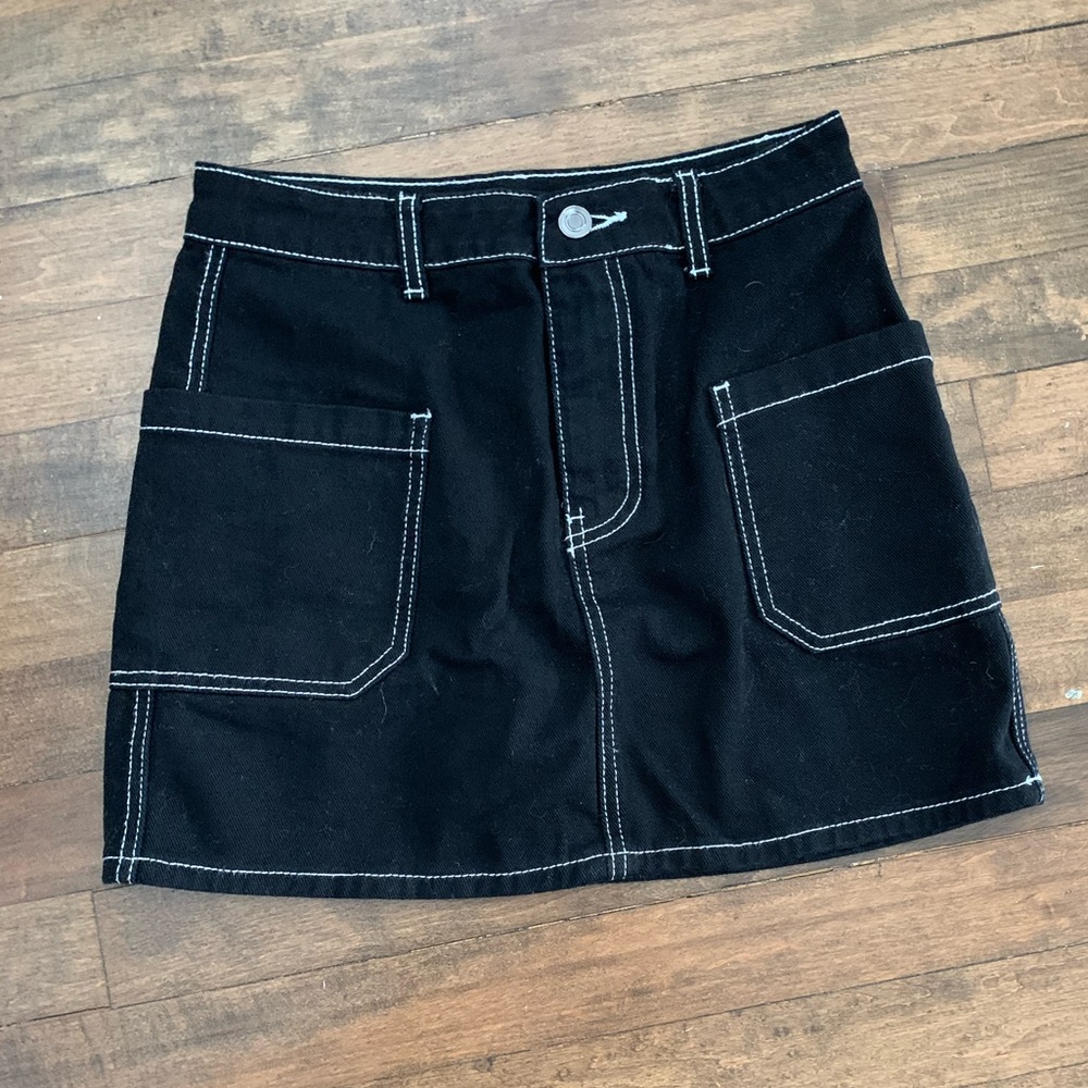 Black denim contrast skirt - small